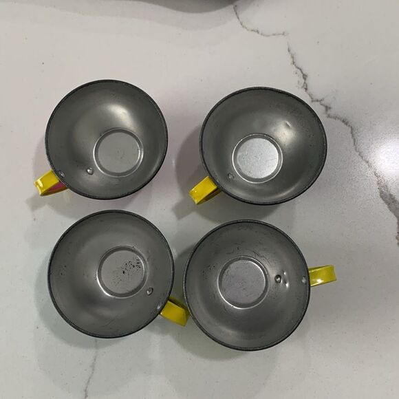 Schylling | Vintage 15 pc Girls Pretend Metal Tea Set Teapot Tray Saucer Cups - Picture 4 of 13